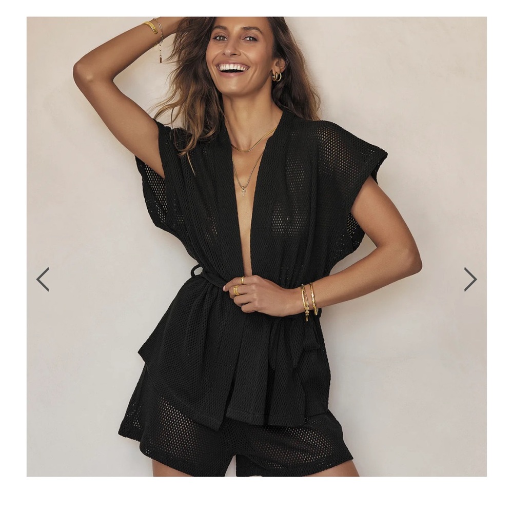 Arms of Eve Sardinia wrap top in black and matching pants